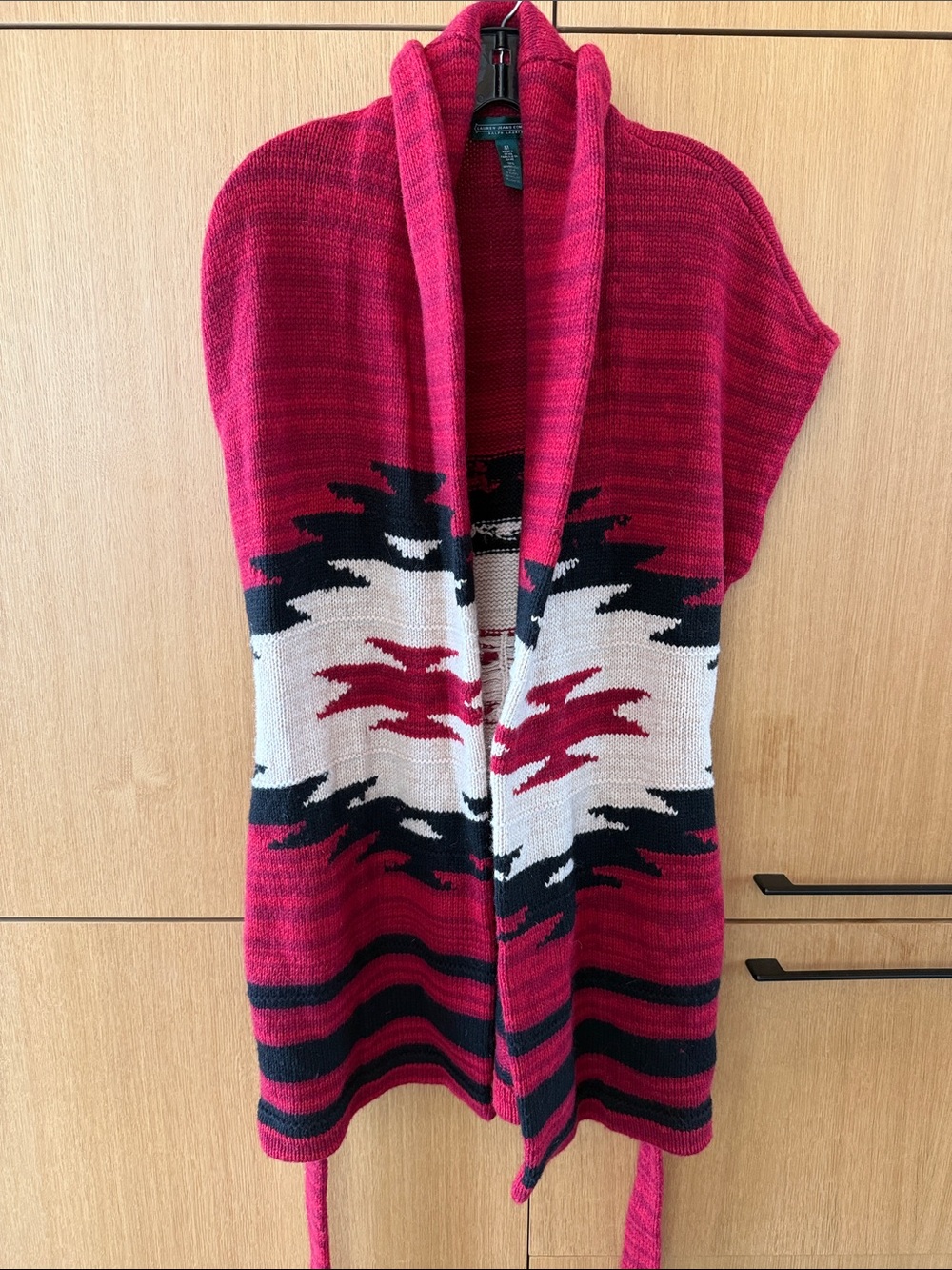 Lauren Ralph Lauren Lambswool blend Aztec Southwestern Belted Sweater Vest